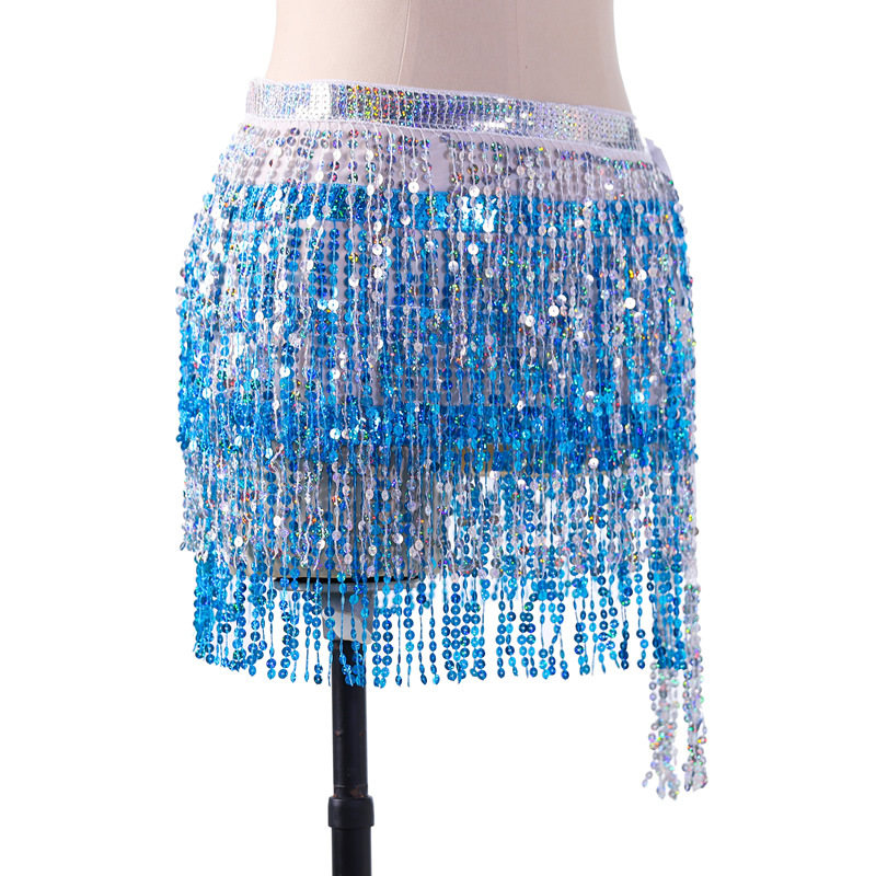 Sequins 2 Layers Colors belly dance hip scarf skirt with paillette tassel for halloween christmas New Year Party Y1017